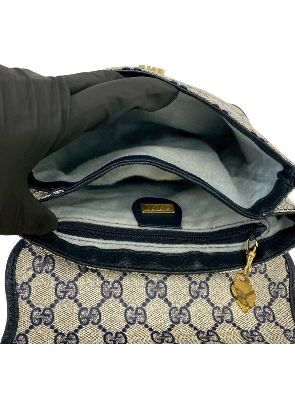 Gucci Vintage GG Logo Pattern Leather Mini Shoulder Bag Pochette Crossbody Navy - Picture 9 of 10